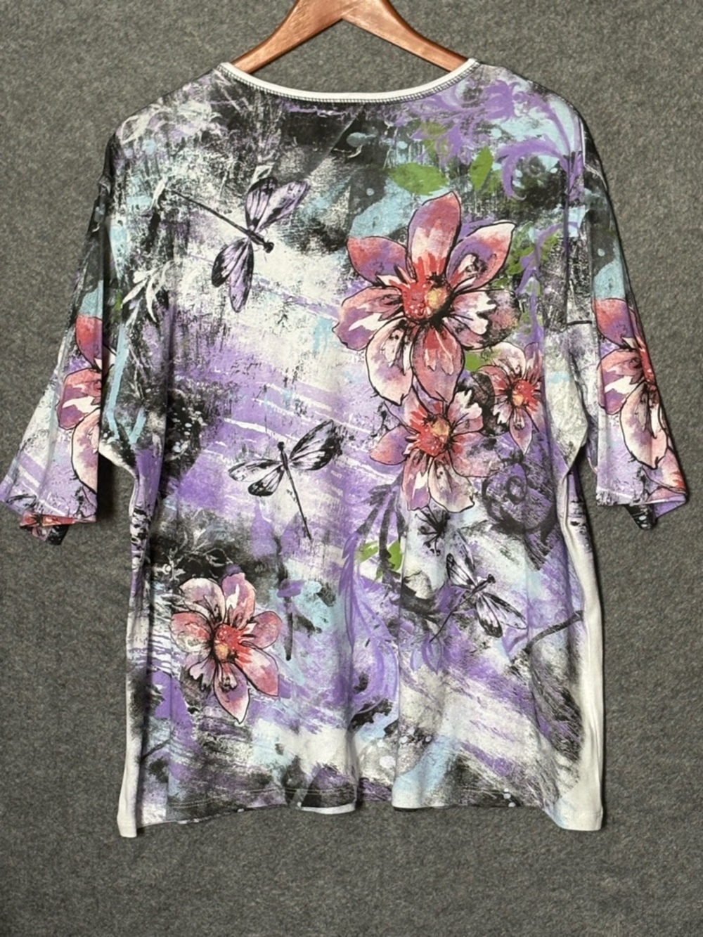 Y2K Jess & Jane Womens 3X Dragonflies Top AOP Rhinestone Boho Coastal Grandma - Picture 2 of 9